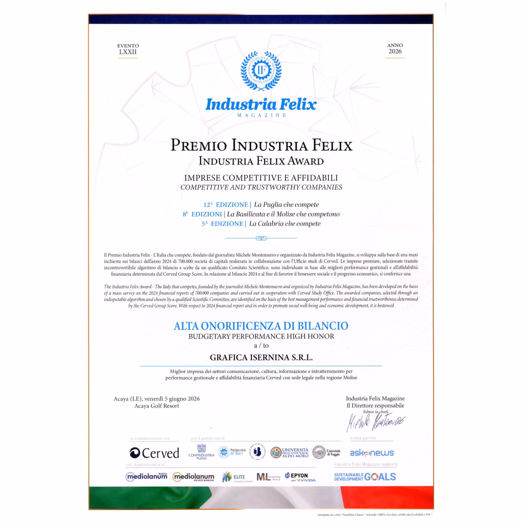 Alta Onorificenza di Bilancio, Premio Industria Felix 2026